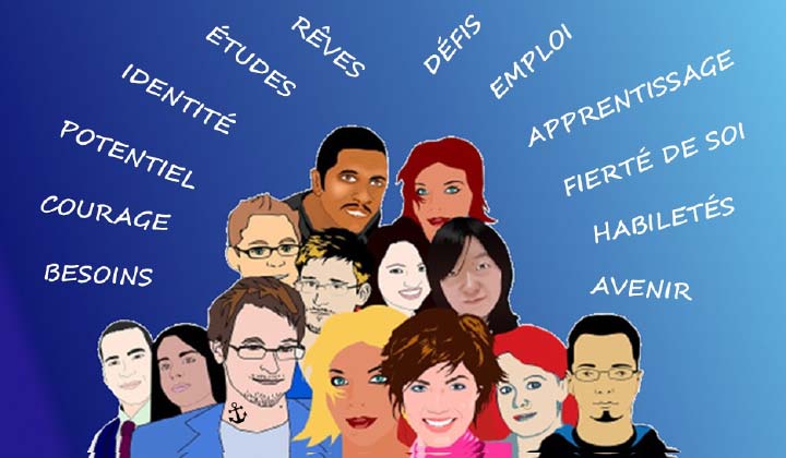 Groupe de personnes sur fond bleu